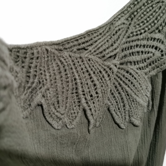 City Triangles Army Green Crepe One Shoulder Embroidered Mini Dress - Picture 6 of 10